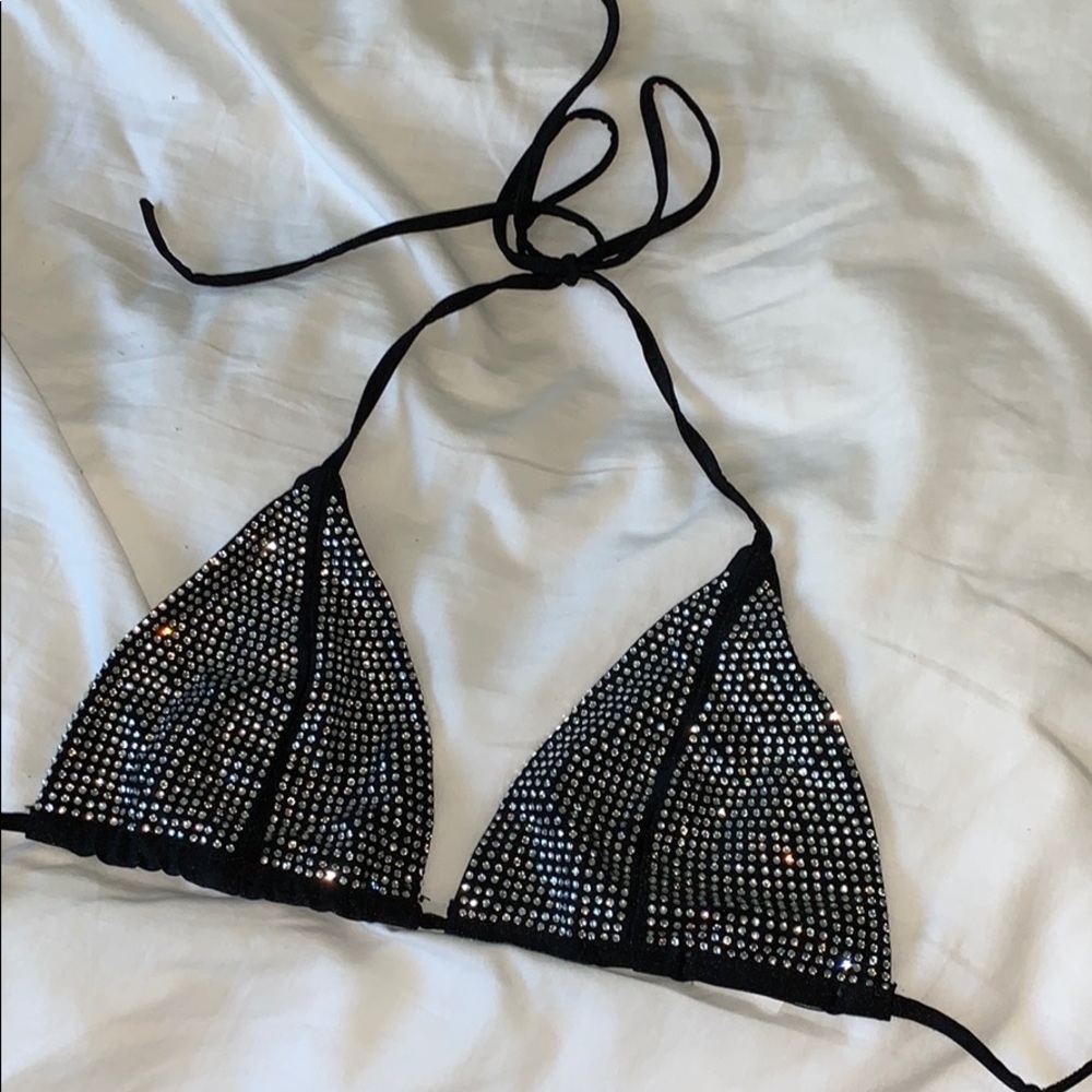 Black rhinestone bikini/rave top Luna B